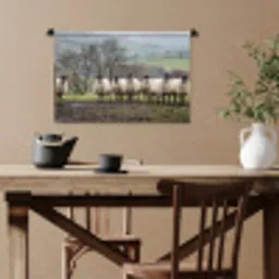 Schapen - Rij - Weide - Dieren - Platteland Wandkleed katoen klein -sfeer6