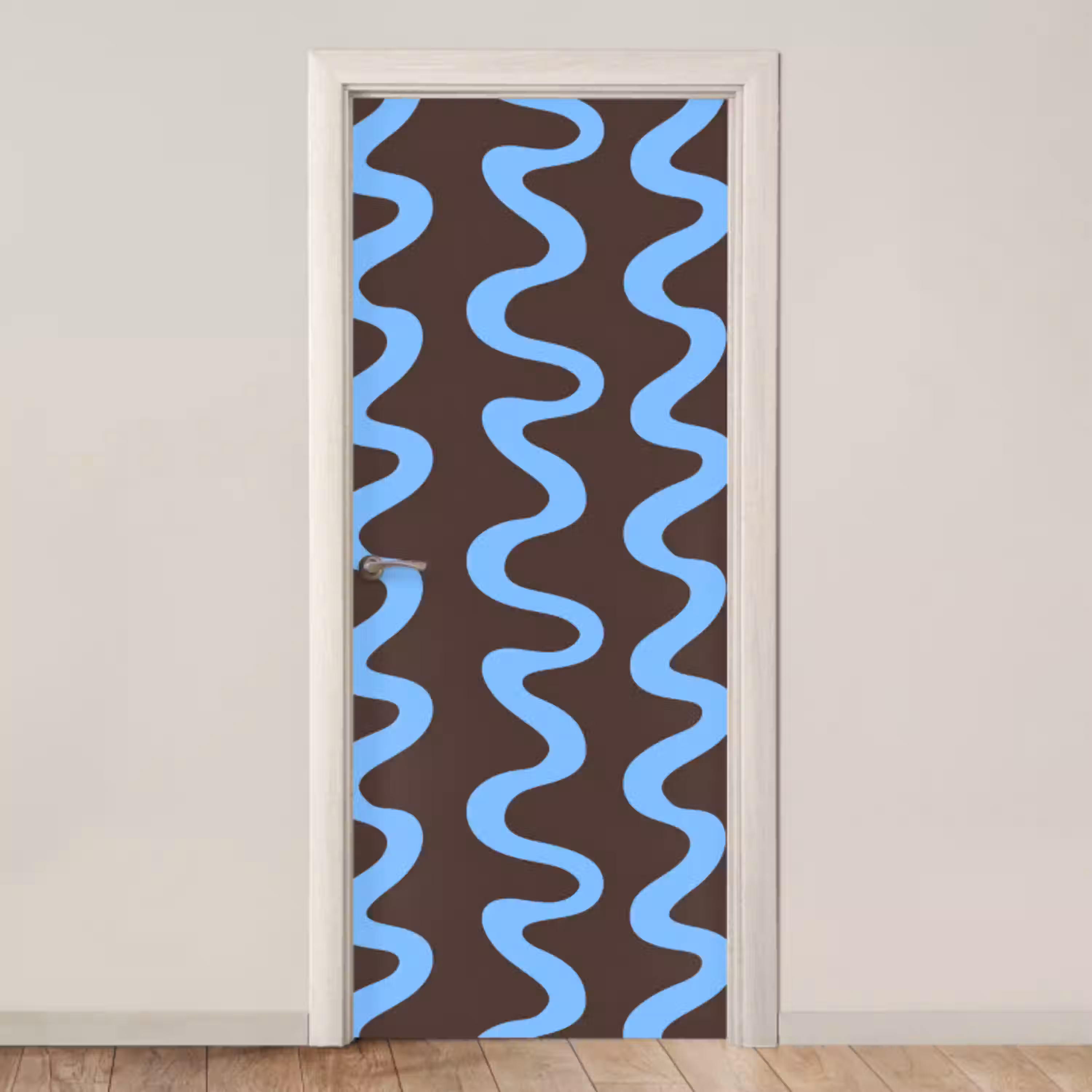Kronkelende lijnen - Blauw - Bruin - Minimalistisch deurposter klein 289 -3d_beige