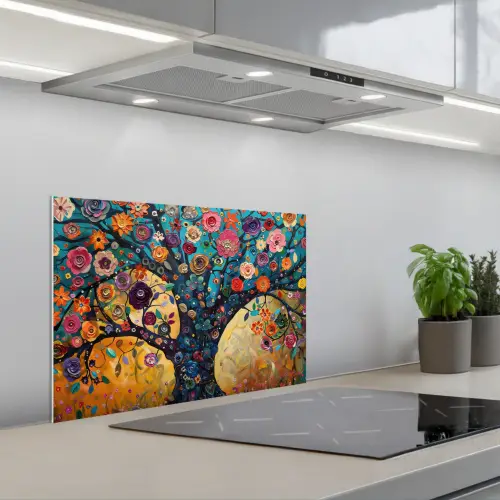 Boom - Levensboom - Kleurrijk - Bloemen - Modern keuken achterwand spatscherm klein -3d_schuin
