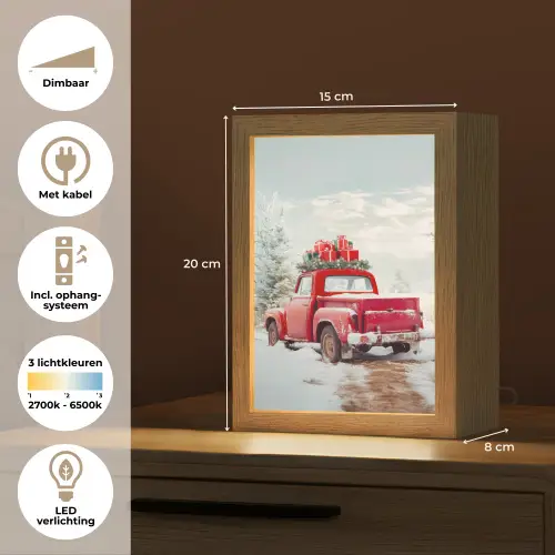 Auto - Rood - Cadeaus - Winter - Sneeuw - Kerst Light Box met kabel (Tafellamp) klein -USP_NL