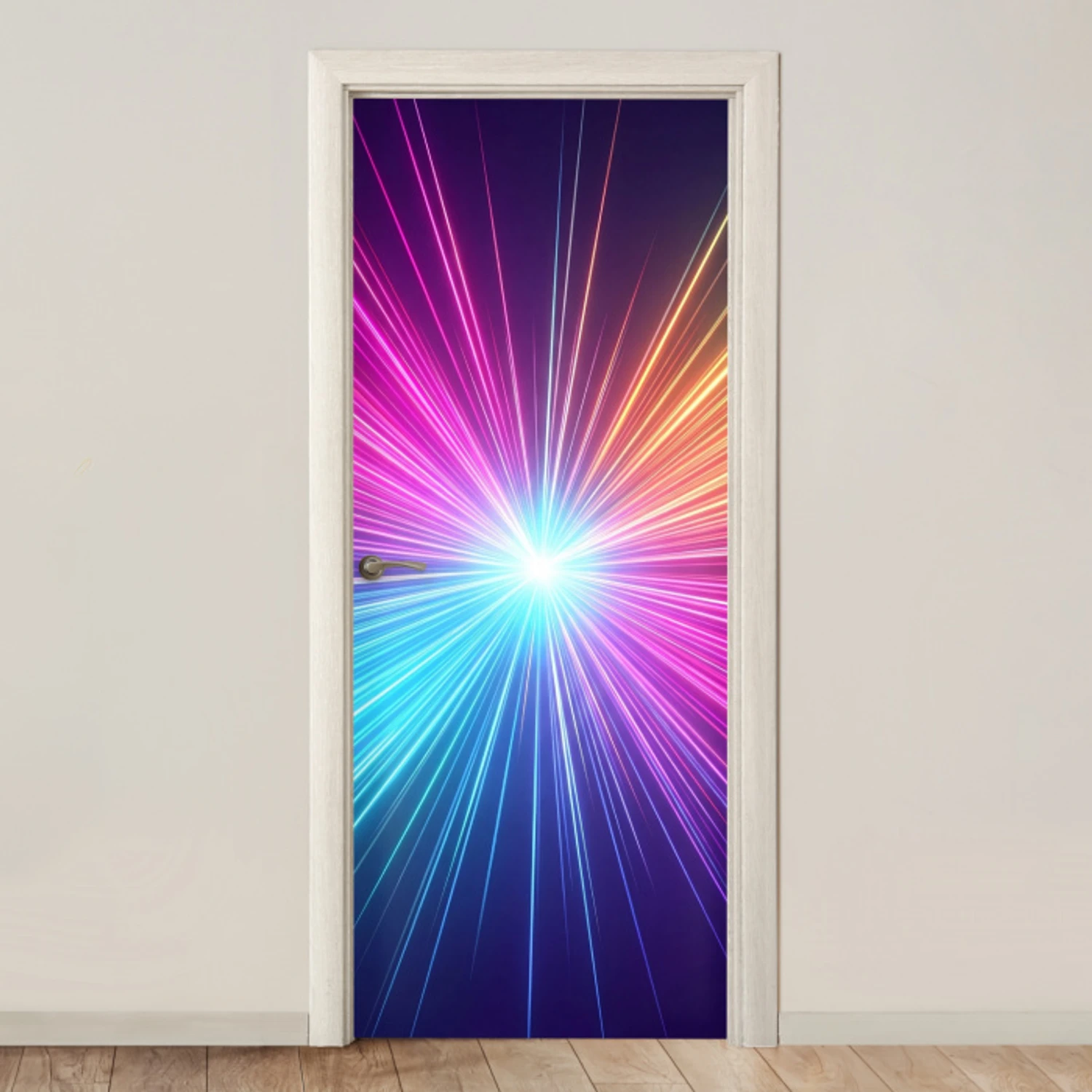 Abstract - Light - Burst - Modern - Colorful deurposter klein -3d_beige
