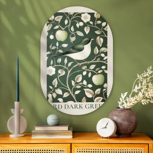 Groen - Vogel  - Bloemen Wandcirkel Ovaal Glas middel -sfeer2
