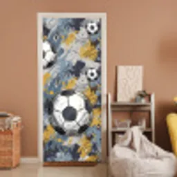 Voetbal - Abstract - Sport - Kleurrijk deurposter klein -sfeer1