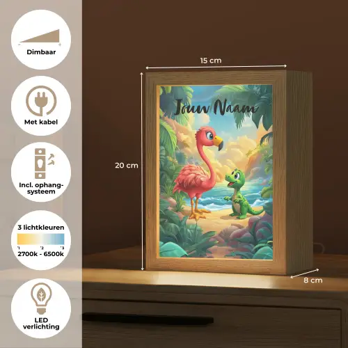 Flamingo - Dinosaurus - Strand - Kleurrijk Light Box met kabel (Kinderlampje) klein -USP_NL