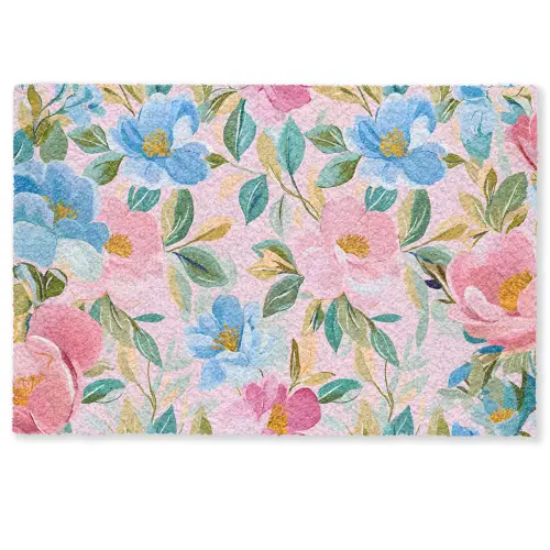 Blauw - Roze - Bloemen Deurmat klein -zkaufland3d