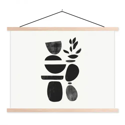 Japandi - Zwart - Abstract textielposter latten blank klein -3d