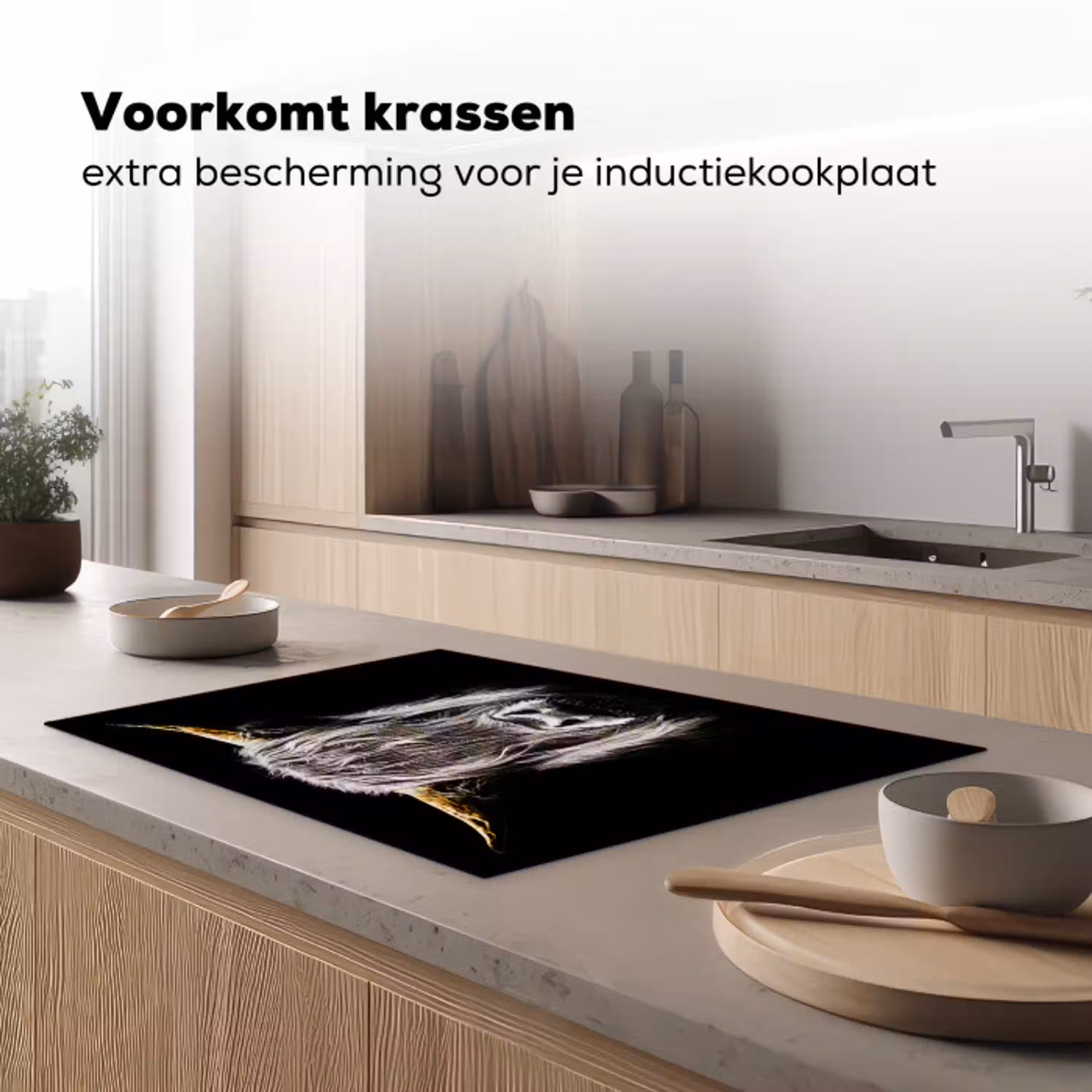 Schotse hooglander - Goud - Hoorns - Zwart wit - Koe - Dieren Inductie beschermer vinyl 3mm klein -sfeer1