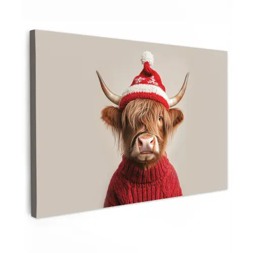 Schotse Hooglander - Kerst - Muts - Trui - Winter Tuinposter op houten frame 2 cm dik klein -3d