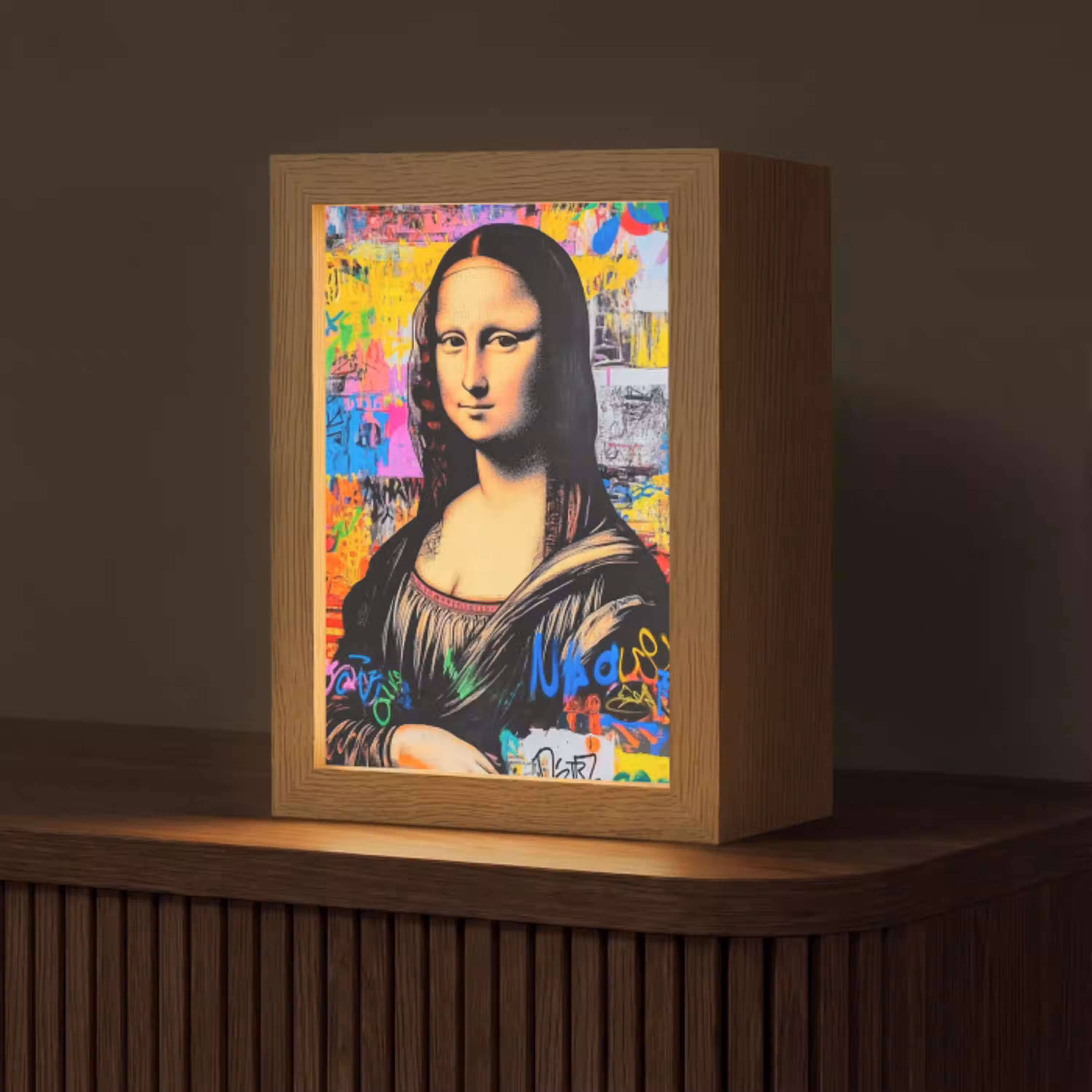 Graffiti - Neon - Mona Lisa - Kunst - Da Vinci Light Box met kabel (Tafellamp) klein -z3d_website