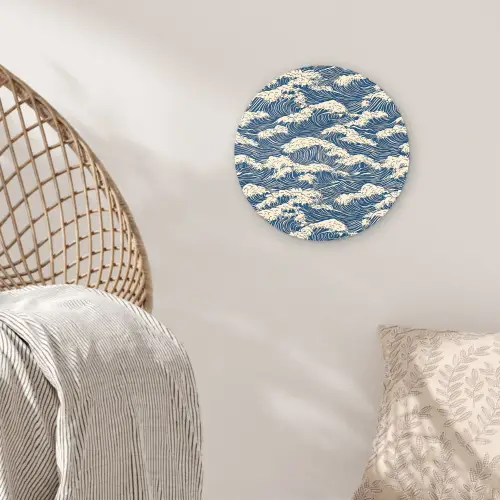 Golven - Klassiek - Blauw Wandcirkel kunststof plaat 5mm dik klein 188 -sfeer5