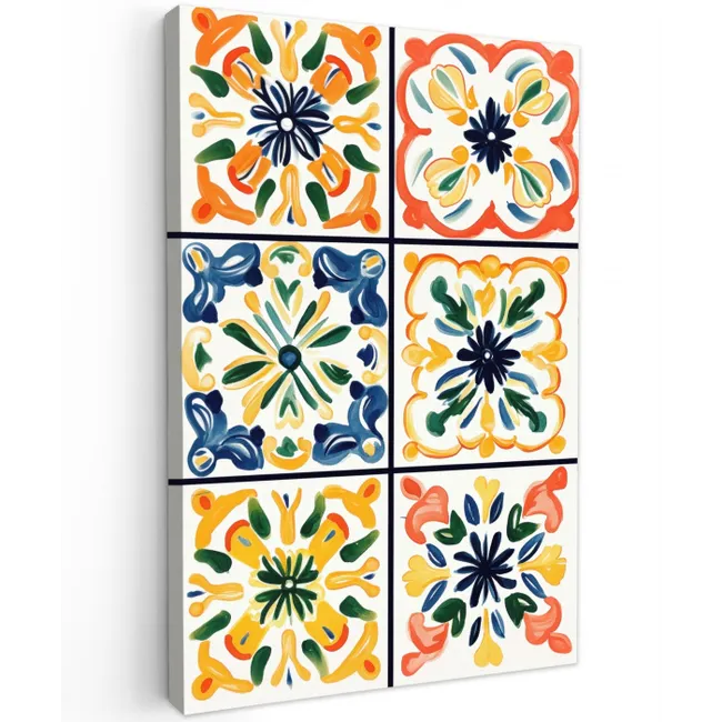 Spaans - Tegels - Keramiek - Bloemen Tuinposter op houten frame 2 cm dik middel -3d