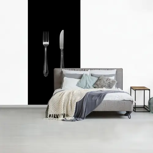 Vork - Mes - Zilver fotobehang vinyl groot -slaapkamer