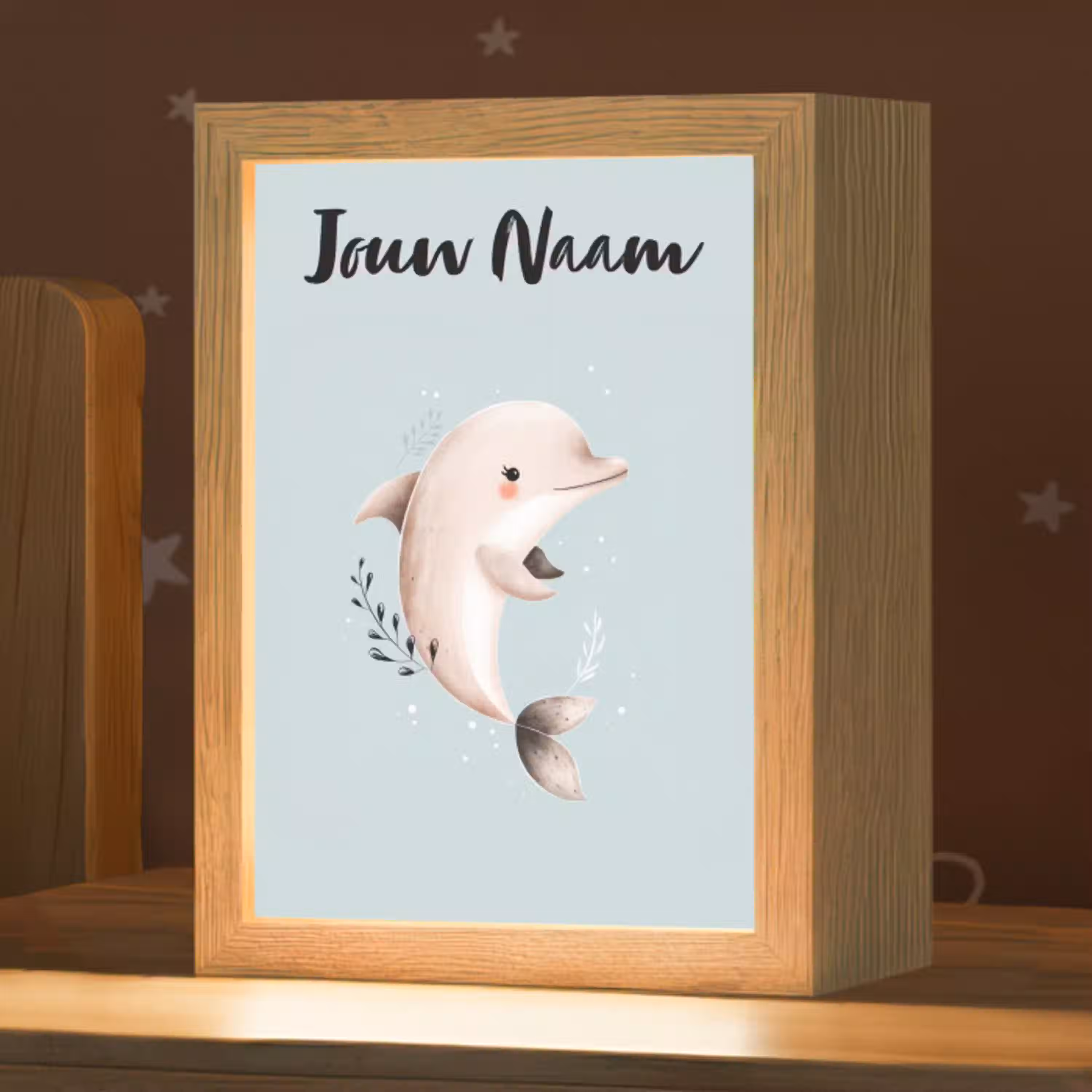 Dolfijn - Zeewier - Grijs Light Box met kabel (Kinderlampje) klein -zzz_3d_website