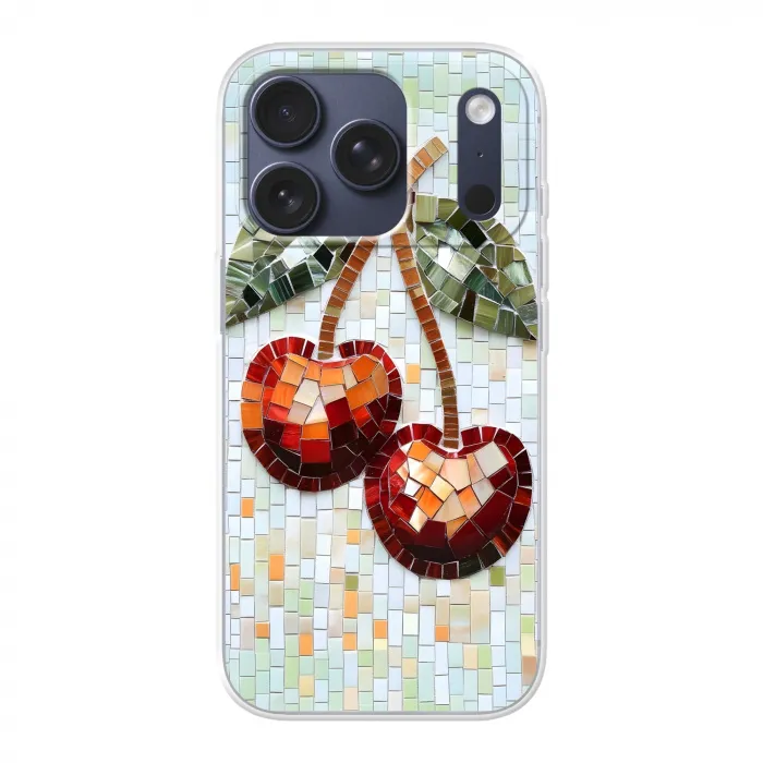 Kersen - Rood - Mozaïek - Blaadjes Telefoonhoesje iPhone 17 Pro klein -3d