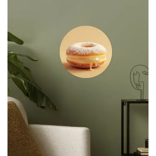 Donut - Romig - Poedersuiker - Beige Wandcirkel behangsticker klein -sfeer2