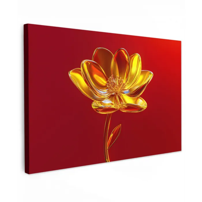Bloem - Goud - Glazen Tuinposter op houten frame 2 cm dik klein -3d