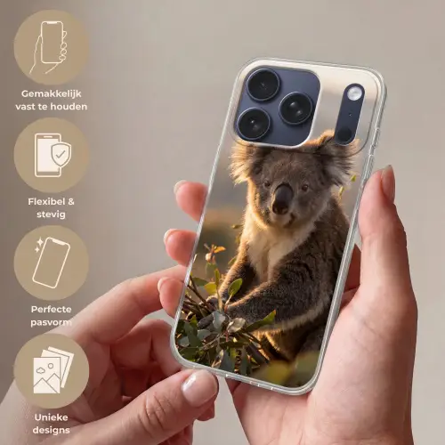 Koala - Bladeren - Ochtendlicht Telefoonhoesje iPhone 17 Pro klein -sfeer3_NL