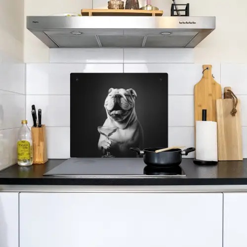 Buldog - Hond - Glas Inductie beschemer met haakjes middel -sfeer2