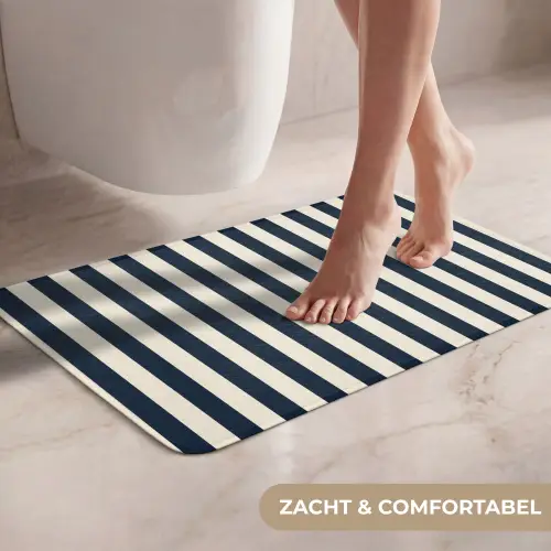 Verticale strepen - Blauw - Crème WCmat klein 1009 -USP_ZachtNL