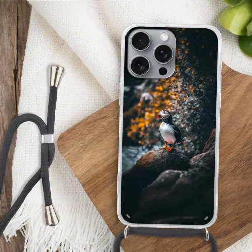 Papegaai - Vogel - Rots - Wit Hoesje iPhone 16 Pro Max met koord klein -sfeer4