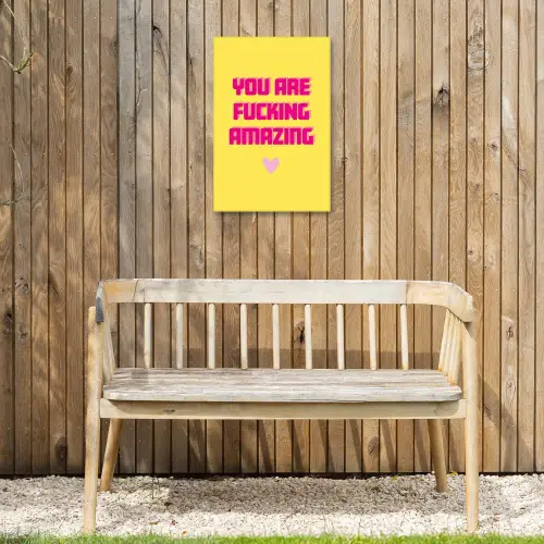 Geel - Valentijn - Tekst Tuinposter op houten frame 2 cm dik klein -sfeer4