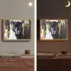 Panter - Zwart - Abstract - Verfstreken Light Box met batterij (Wandlamp) middel -sfeer3