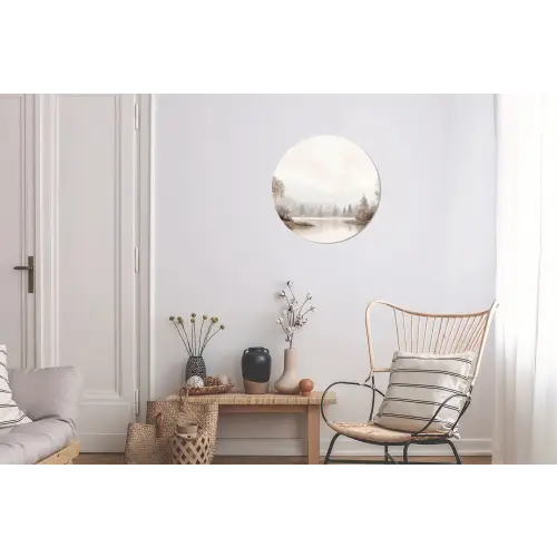 Rivierlandschap - Minimalistisch - Aardetinten Wandcirkel aluminium klein -woonkamer