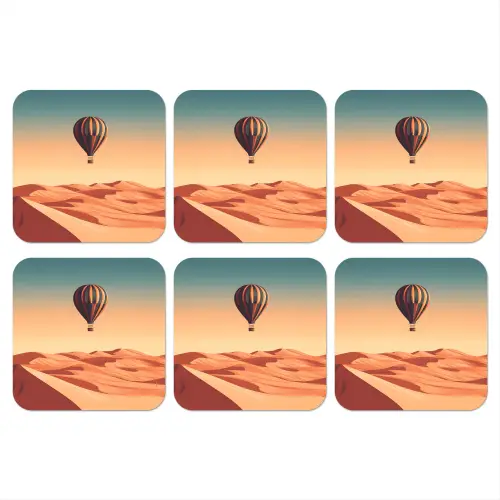 Luchtballon - Woestijn - Zonsondergang - Blauw onderzetter kurk middel -3d