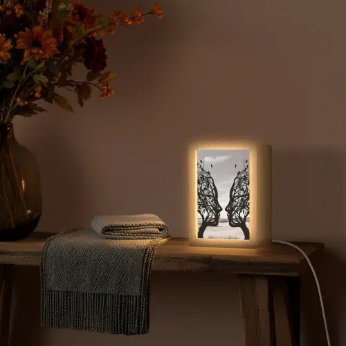 Bomen - Gezicht - Bladeren - Moderne kunst Light Box met kabel (Tafellamp) klein -sfeer4