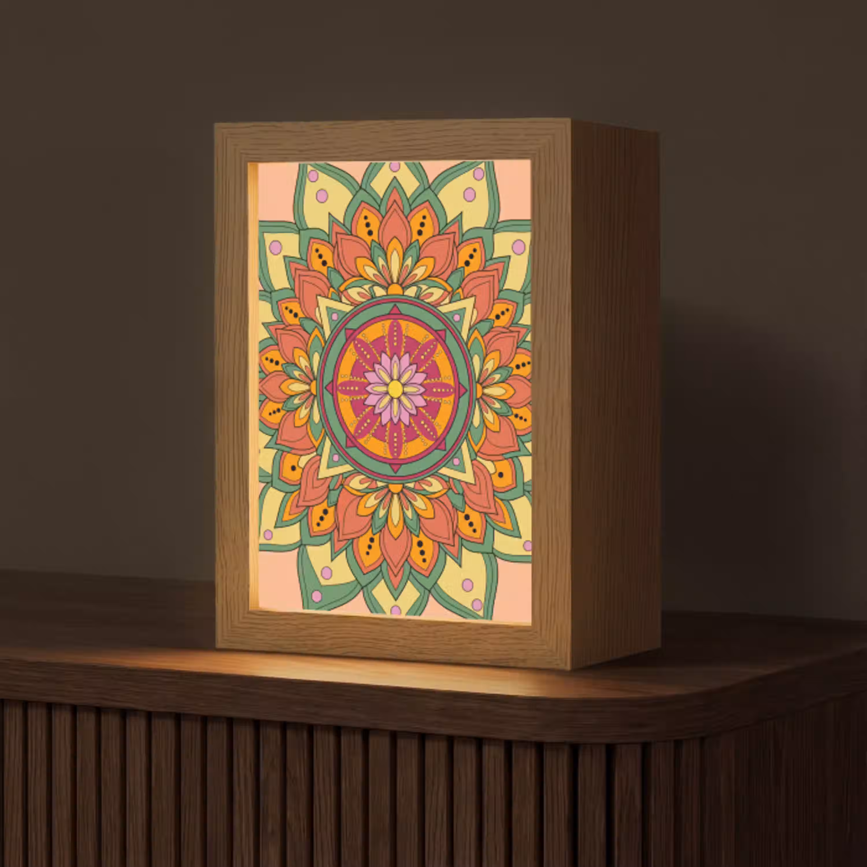Mandala - Bloemen - Abstract - Kleurrijk Light Box met kabel (Tafellamp) klein -z3d_website