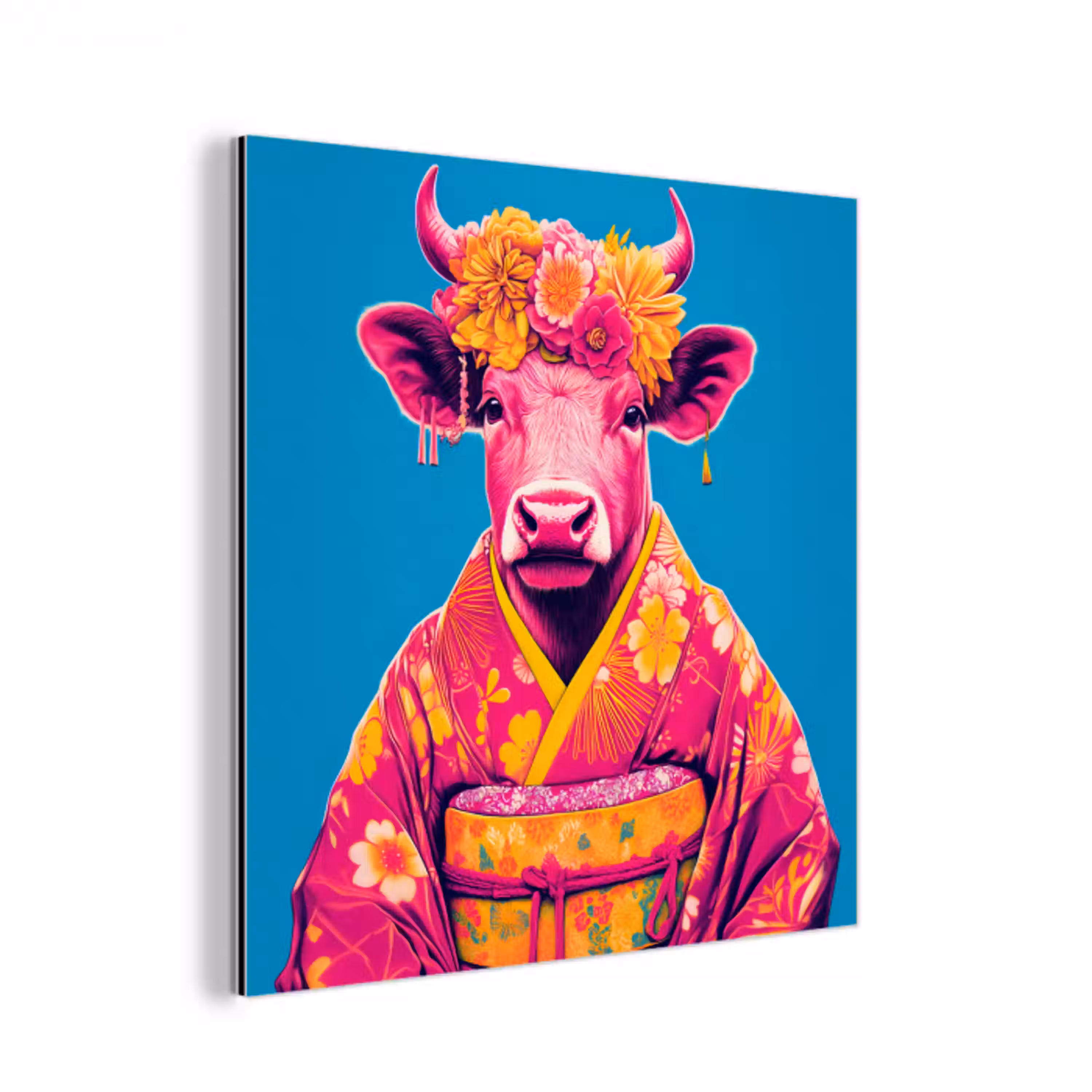 Koe - Bloemenkrans - Oorhangers - Kimono aluminium wit klein -3d