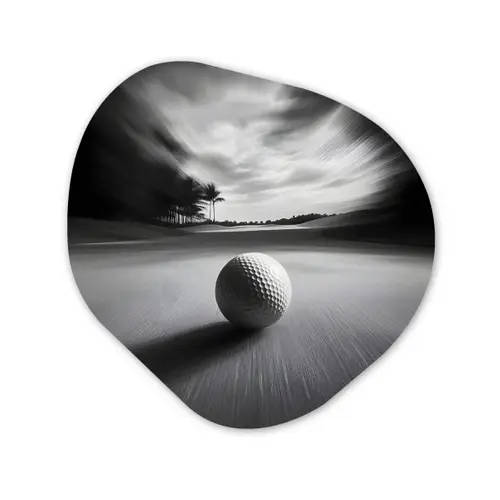 Golfbal - Wazig - Zwart Wandcirkel Organisch Aluminium middel -3d