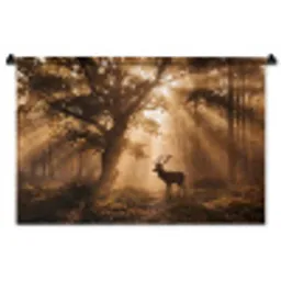 Hert - Bos - Mistig - Natuur - Goud Wandkleed katoen middel -zz3d