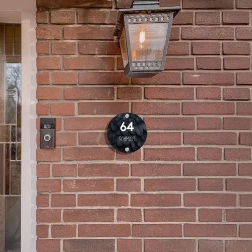 Zwarte veren - Modern Naambord Rond klein -sfeer7-rond-XS