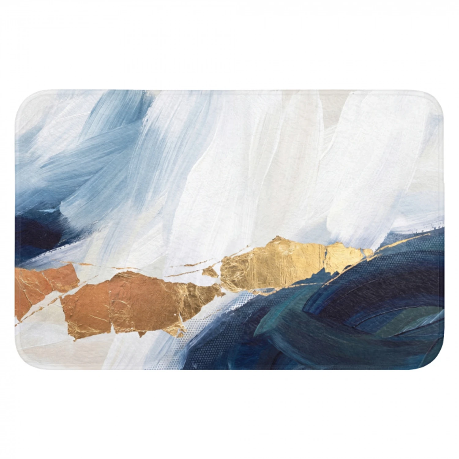 Abstract - Acryl - Blauw - Goud - Elegant Badmat klein -3d