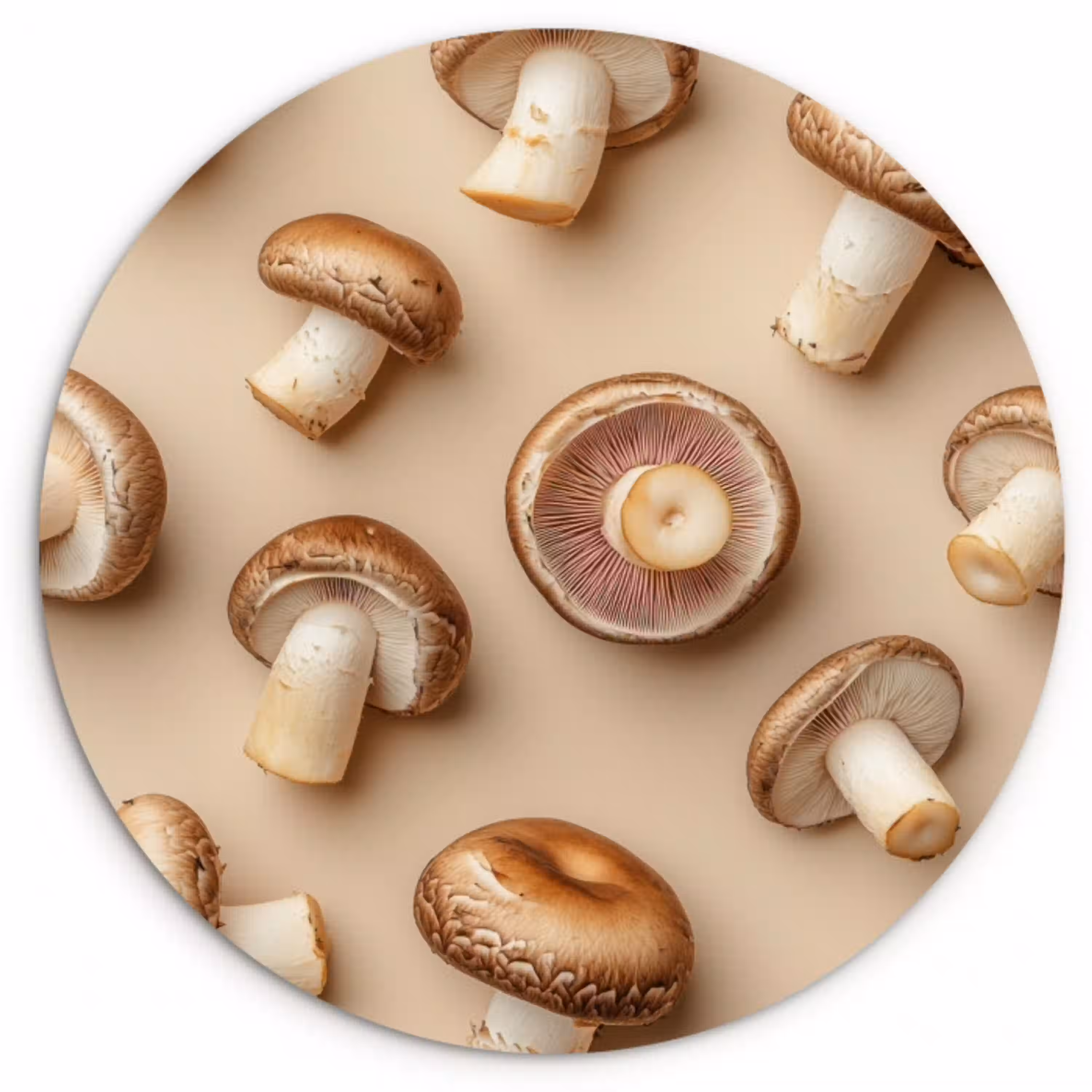 Kastanje Champignons - Beige Wandcirkel plexiglas klein -3d