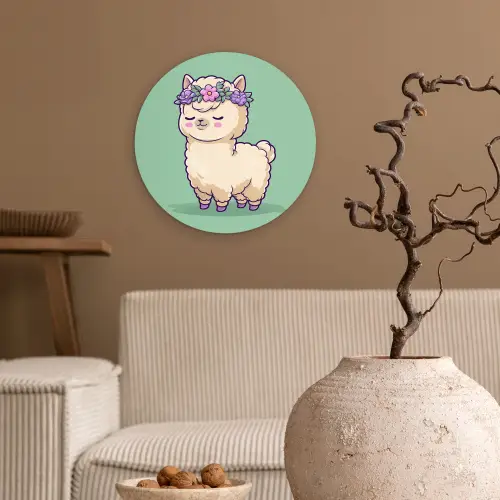 Alpaca - Groen - Bloemendiadeem Wandcirkel kunststof plaat 5mm dik klein -sfeer1