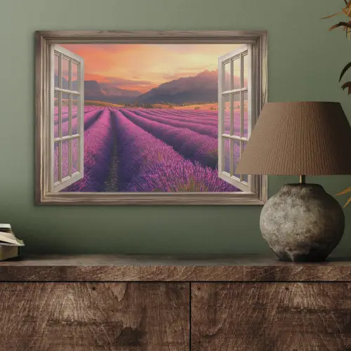 Doorkijk - Lavendel - Landschap - Bloemen - Paars PET vilt klein -sfeer2