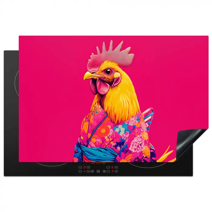 Haan - Kleurrijk - Kimono - Roze Inductie beschermer vinyl 3mm klein -3d