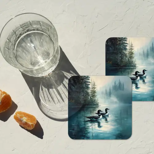 Bos - Water - Eenden - Mistig onderzetter kurk middel -sfeer4