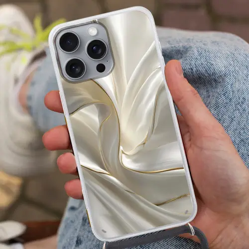 Stof - Plooien - Goud Hoesje iPhone 16 Pro Max met koord klein -sfeer3
