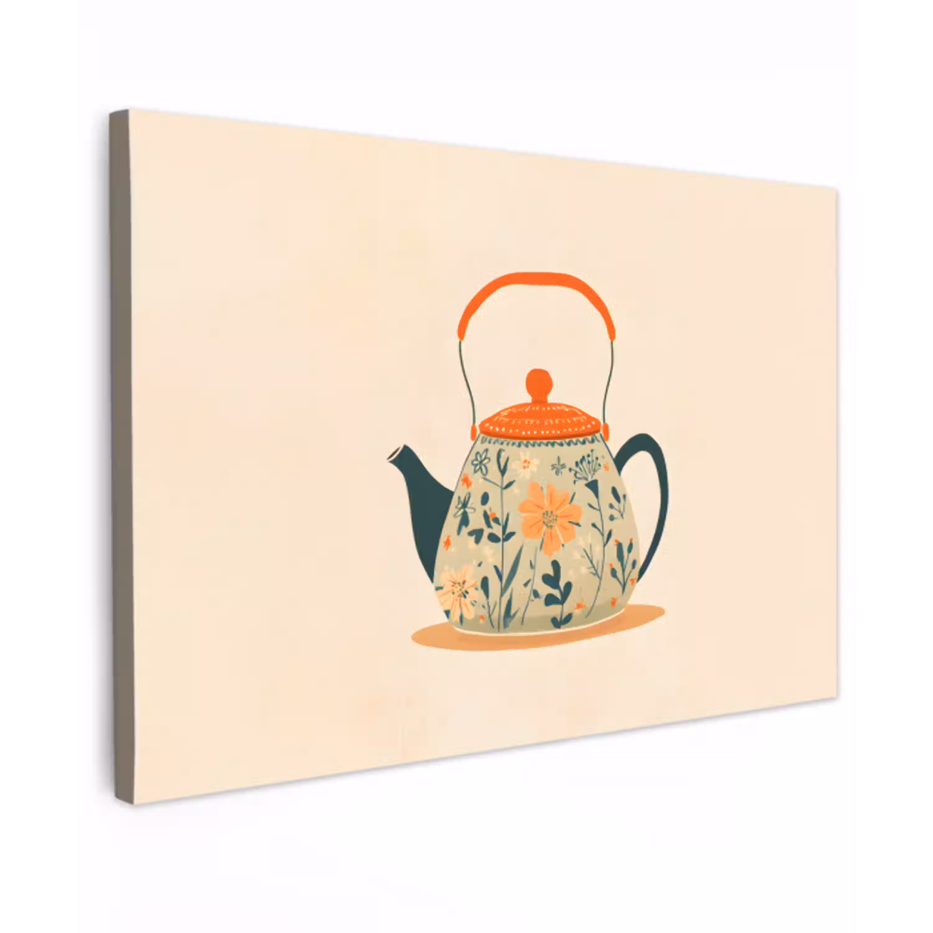 Oranje - Theepot - Bloemen - Bladeren canvas 2cm klein -z3d