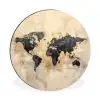 Wereldkaart - Goud - Zwart - Abstract Wandcirkel aluminium klein -3d