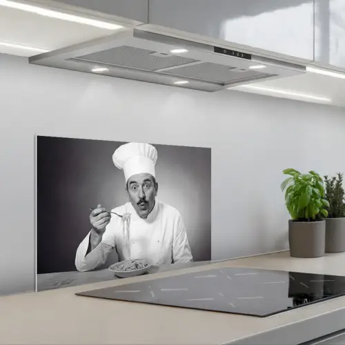 Chef - Spaghetti - Pasta keuken achterwand spatscherm klein -3d_schuin