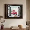 Doorkijk - Auto - Rood - Cadeaus - Winterlandschap - Kerst Textielframe zwart klein -sfeer3