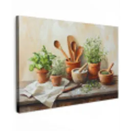 Potten - Kruiden - Hout Tuinposter op houten frame 2 cm dik klein -3d