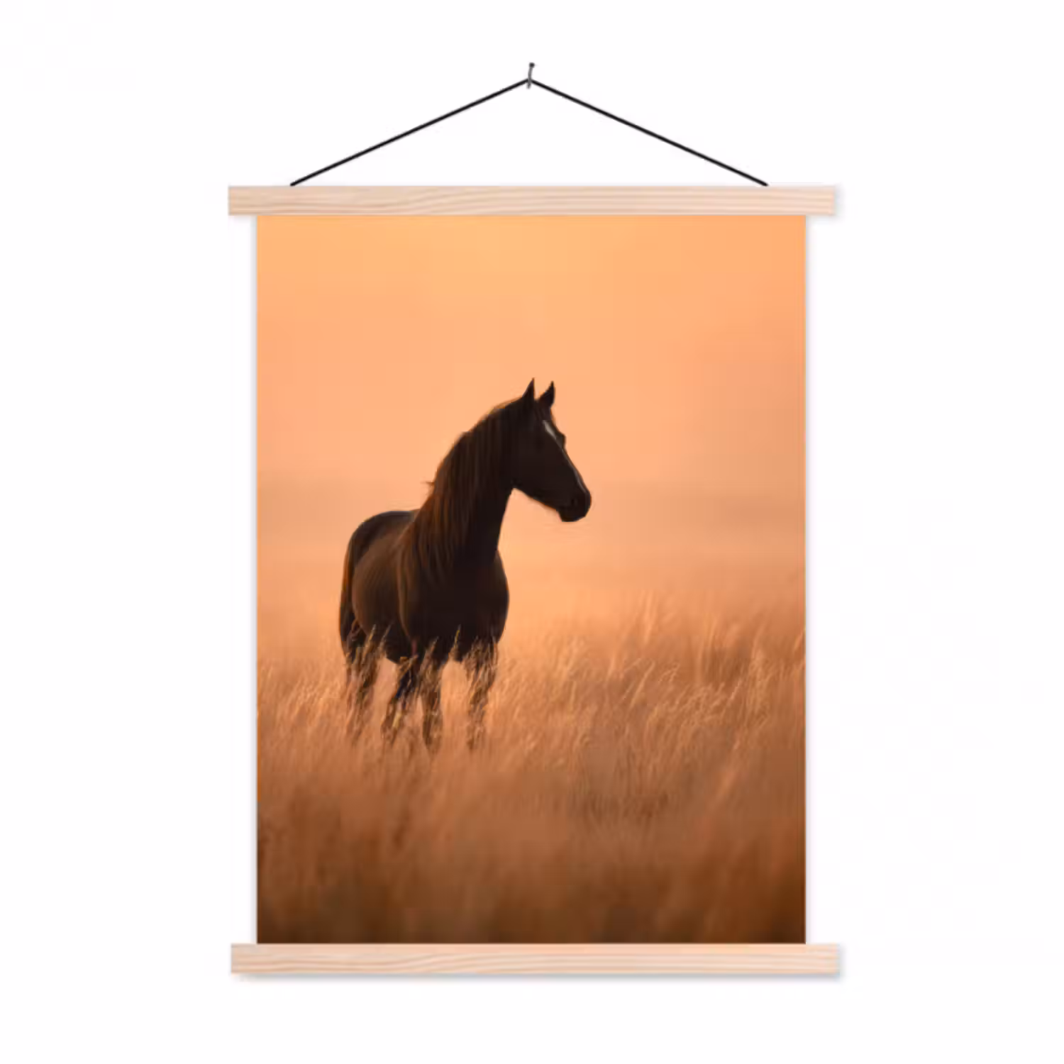 Stoffbild - Pferd - Wiese - Sonnenuntergang