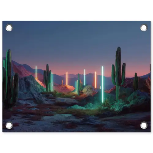 Cactus - Lichtzuilen - Zonsondergang tuinposter los doek klein -3d