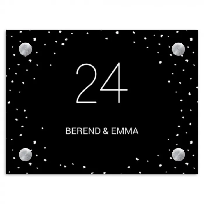 Zwart met stippen - Klassiek Naambord Rechthoek middel -3d