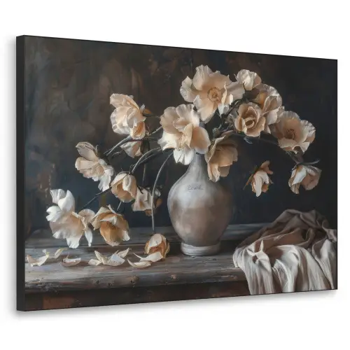 Bloemen - Vaas - Kunst - Stilleven Textielframe zwart klein -3d